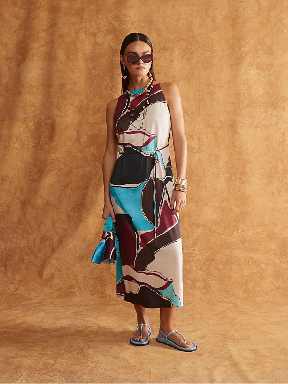 River Island Satin Dress with Abstract Print Size 8